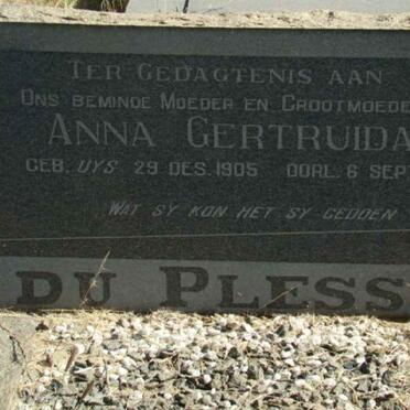 PLESSIS Anna Gertruida, du nee UYS 1905-1972