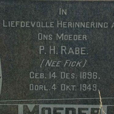 RABE P.H. nee FICK 1896-1949