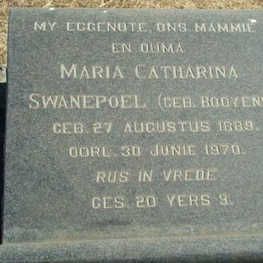 SWANEPOEL Maria Catharina nee BOOYENS 1889-1970