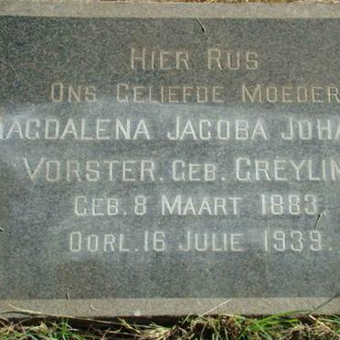 VORSTER Magdalena Jacoba Johanna nee GREYLING 1883-1939