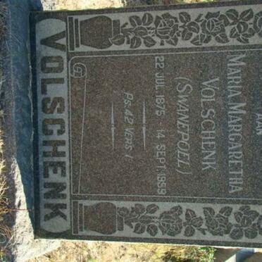 VOLSCHENK Maria Margaretha nee SWANEPOEL 1875-1959