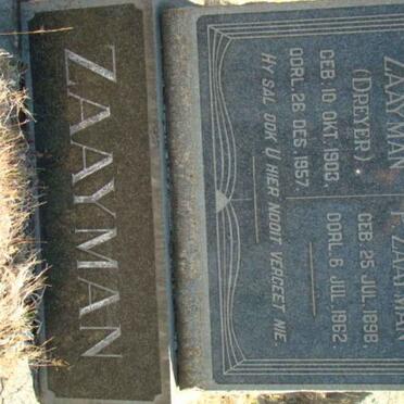 ZAAYMAN Bartholomeus P. 1898-1962 &amp; Martha M.M. DREYER 1903-1957