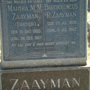 ZAAYMAN Bartholomeus P. 1898-1962 &amp; Martha M.M. DREYER 1903-1957