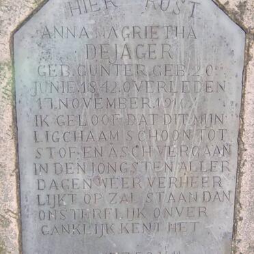 JAGER Anna Magrietha, de nee GUNTER 1842-1910