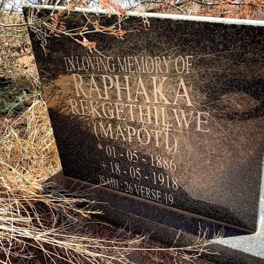 RAPHAKA Rekgethilwe 1886-1918