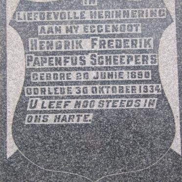 SCHEEPERS Hendrik Frederik Papenfus 1890-1934