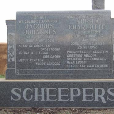 SCHEEPERS Jacobus Johannes 1853-1934 &amp; Sophia Charlotte V.D. MERWE 1856-1956