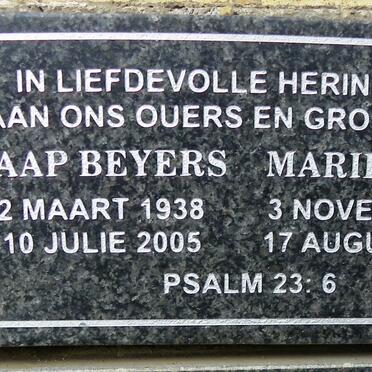 BEYERS Jaap 1938-2005 &amp; Marie 1940-2002