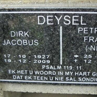DEYSEL Dirk Jacobus 1927-2009 &amp; Petronella Francina 1933-2014