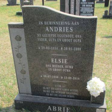 ABRIE Andries 1934-2006 &amp; Elsie 1940-2018