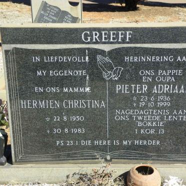 GREEFF Pieter Adriaan 1936-1999 &amp; Hermien Christina 1950-1983