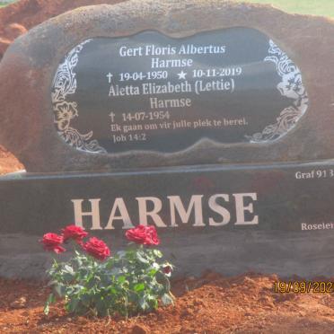 HARMSE Gert Floris Albertus 1950-2019 &amp; Aletta Elizabeth 1954-