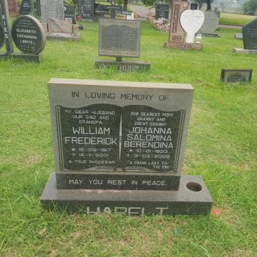 HARELT William Frederick 1917-2001 &amp; Johanna Salomina Barendina 1923-2008