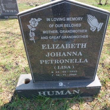 HUMAN Elizabeth Johanna Petronella 1933-2009