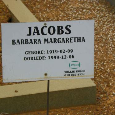 JACOBS Barbara Margaretha 1919-1999