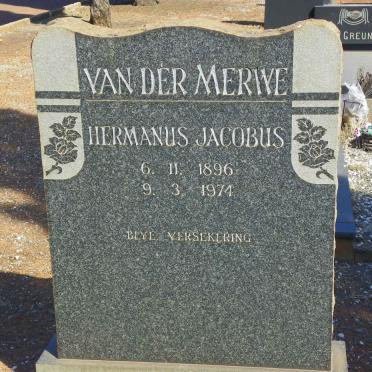 MERWE Hermanus Jacobus, van der 1896-1974