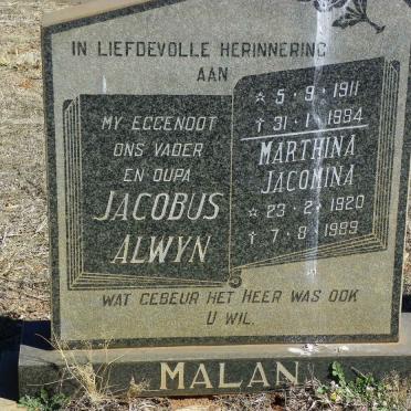 MALAN Jacobus Alwyn 1911-1984 &amp; Marthina Jacomina 1920-1989