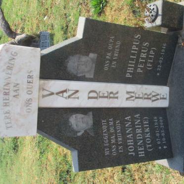 MERWE Phillipus Petrus, van der 1946- &amp; Johanna Hendrina 1948-2009
