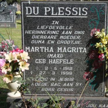 PLESSIS Martha Magrita, du nee HAEFELE 1912-1998