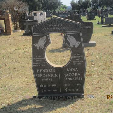 PRINSLOO Hendrik Frederick 1938-2004 &amp; Anna Jacoba 1940-2011