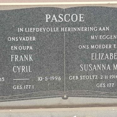 PASCOE Frank Cyril 1915-1996 &amp; Elizabeth Susanna Maria STOLTZ 1916-1982