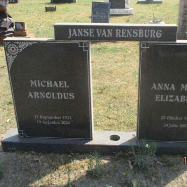 RENSBURG Michael Arnoldus, Janse van 1932-2004 &amp; Anna Maria Elizabeth 1933-2007