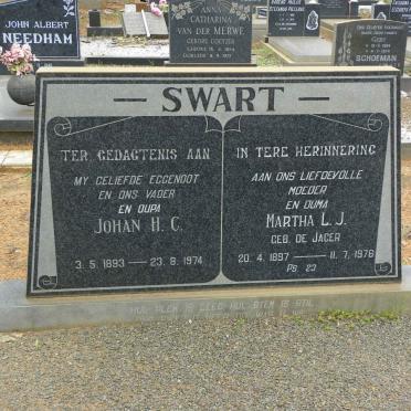 SWART Johan H.C. 1893-1974 &amp; Martha L.J. DE JAGER 1897-1976