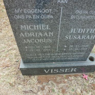 VISSER Michiel Adriaan Jacobus 1919-2004 &amp; Judith Susarah 1925-2018