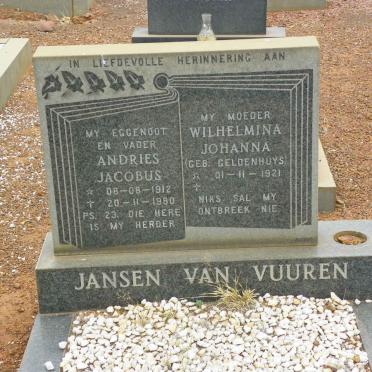 VUUREN Andries Jacobus, Jansen van 1912-1980 &amp; Wilhelmina Johanna GELDENHUYS 1921-