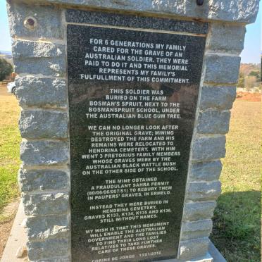 PRETORIUS family and Australian soldiers reinterment memorial 