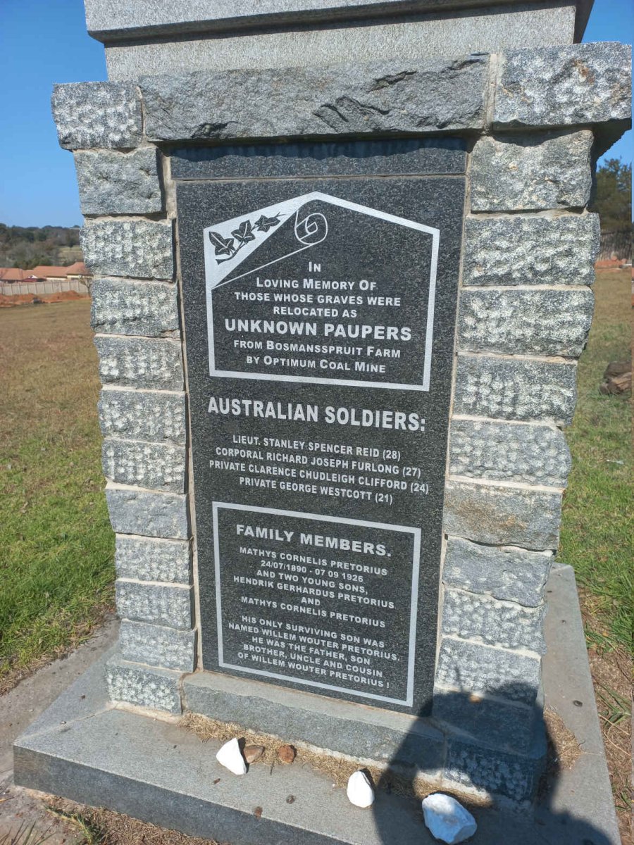 1. PRETORIUS family and Australian soldiers reinterment memorial