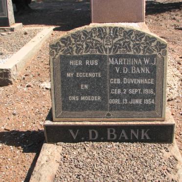 BANK Marthina W.J., V.D. nee DUVENHAGE 1916-1954