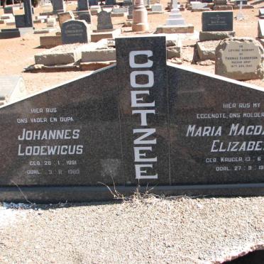 COETZEE Johannes Lodewicus 1891-1980 &amp; Maria Magdalena Elizabeth KRUGER 1893-1977