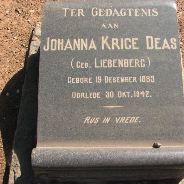 DEAS Johanna Krige nee LIEBENBERG 1883-1942