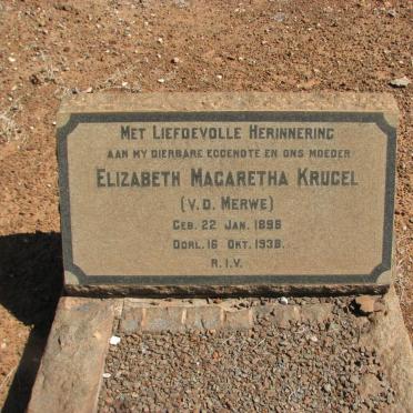 KRUGEL Elizabeth Magaretha nee V.D. MERWE 1896-1938