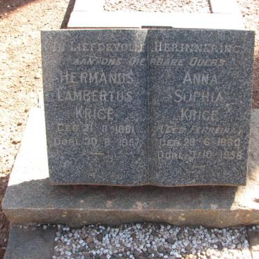 KRIGE Hermanus Lambertus 1881-1957 &amp; Anna Sophia FERREIRA 1883-1958