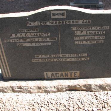 LACANTE J.F. 1879-1948 &amp; M.M.M.C. PRINSLOO 1885-1966