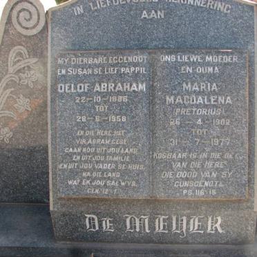 MEYER Oelof Abraham, de 1886-1958 &amp; Maria Magdalena PRETORIUS 1902-1977