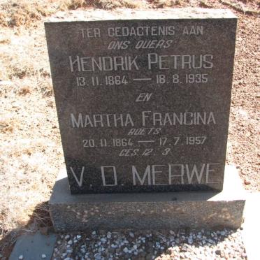 MERWE Hendrik Petrus, v.d. 1864-1935 &amp; Martha Francina ROETS 1864-1957