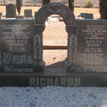 RICHARDS Daniël W.P.A. 1890-1954 &amp; Aletta P.M. 1903-1996
