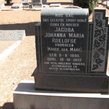 ROELOFSE Jacoba Johanna Maria formerly KRIGE nee MARÉ 1895-1972