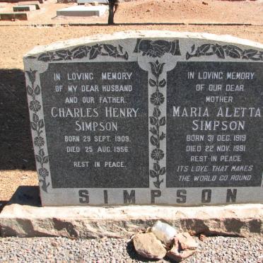 SIMPSON Charles Henry 1909-1956 &amp; Maria Aletta 1919-1991