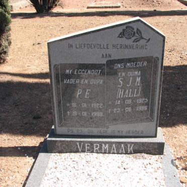 VERMAAK P.E. 1922-1988 &amp; S.J.M. HALL 1925-1996