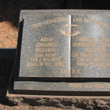 WILLEMSE Adam Johannes 1877-1952 &amp; Isabella Susara Margaretha Elizabeth GOOSEN 1877-1949