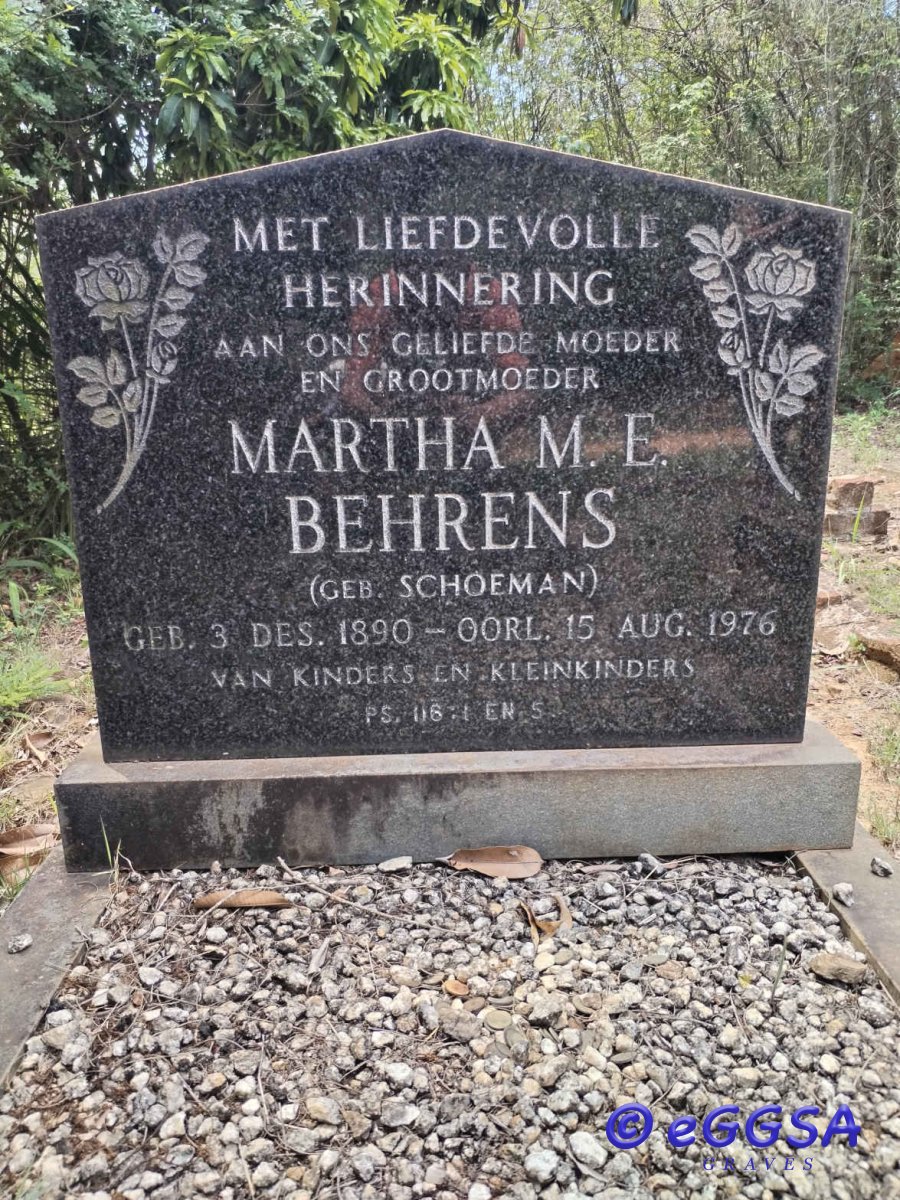 BEHRENS Martha M.E. nee SCHOEMAN 1890-1976