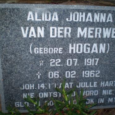 MERWE Alida Johanna, van der nee HOGAN 1917-1962