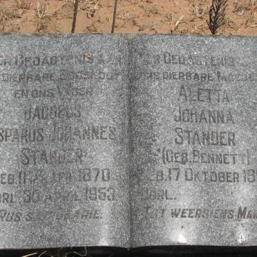 STANDER Jacobus Casparus Johannes 1870-1953 &amp; Aletta Johanna BENNETT 1890-