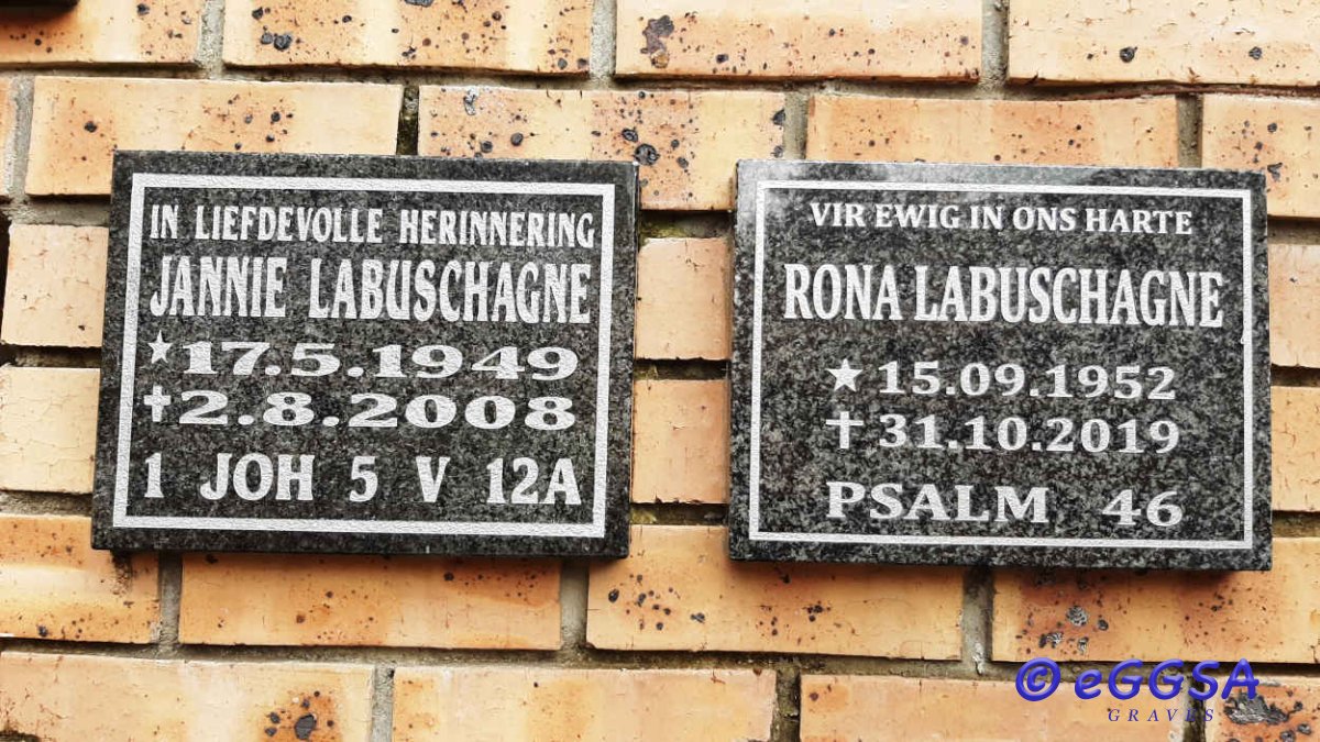 LABUSCHAGNE Jannie 1949-2008 &amp; Rona MOHLE 1952-2019