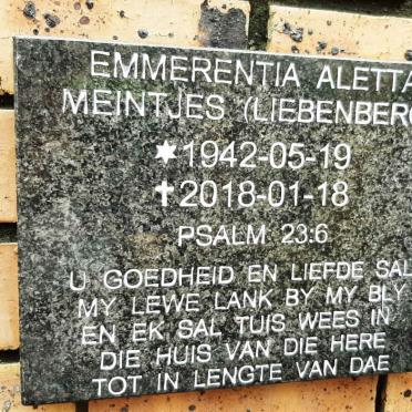 MEINTJES Emmerentia Aletta nee LIEBENBERG 1942-2018
