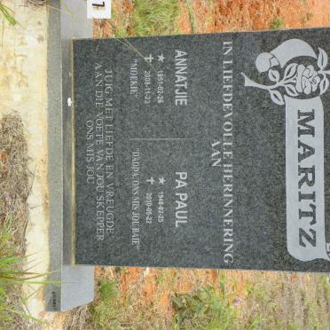 MARITZ Paul 1940-2010 &amp; Annatjie 1951-2008